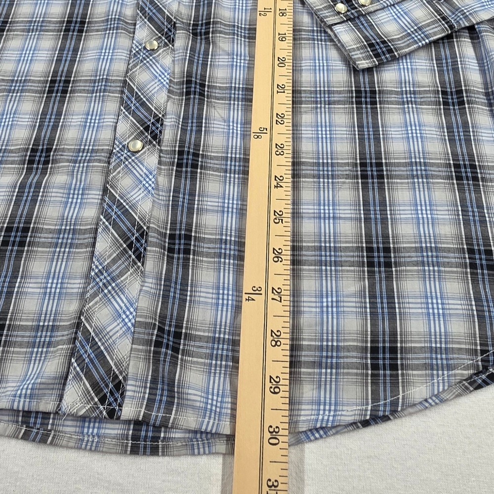 Wrangler Wrancher Mens Blue Plaid Western Pearl Snap Shirt MTW1297 L - Picture 3 of 12